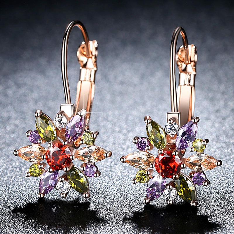 Brand 4 Color Crystal Flower Stud Earrings For Women 2017 Bijoux Vintage Love Wedding Earring Statement Jewelry
