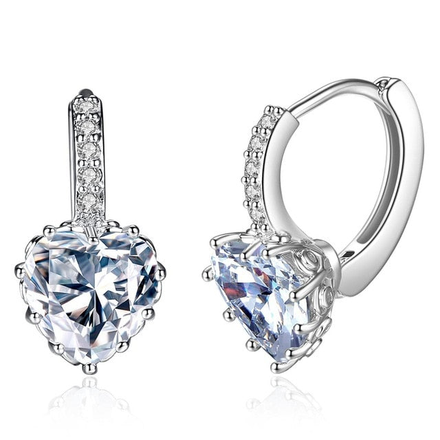Brand Charm Simple Heart Crystal Stud Earrings Women Romantic Zircon Round Earrings Statement Accessories Pendientes