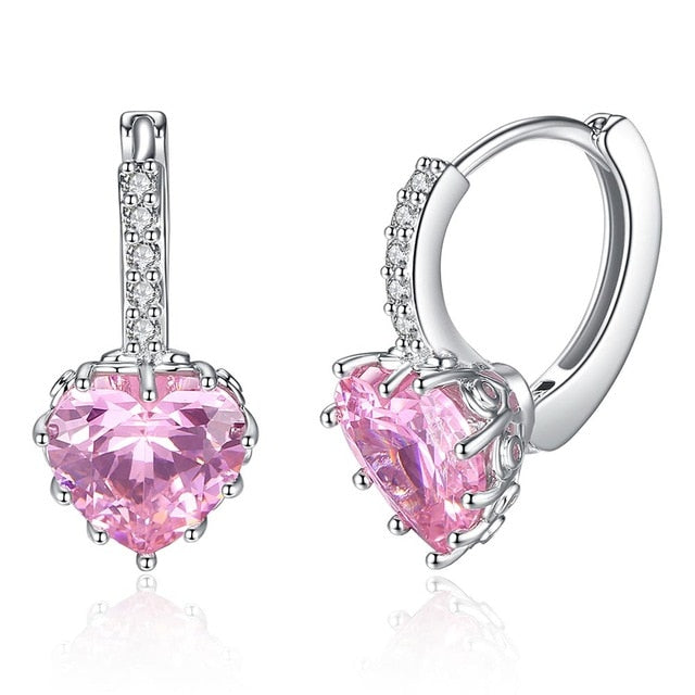 Brand Charm Simple Heart Crystal Stud Earrings Women Romantic Zircon Round Earrings Statement Accessories Pendientes