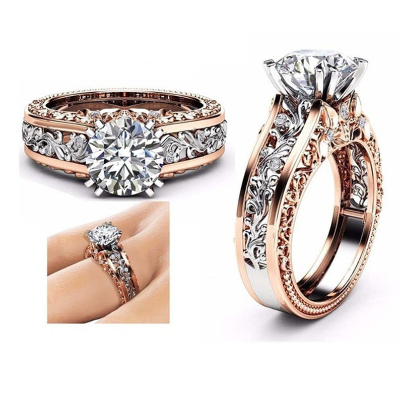 CZ Stone Ring Jewelry Bague Femme Fashion Rose Gold Color Leaf Crystal Wedding Rings for Women Jewelry Ladies Gift