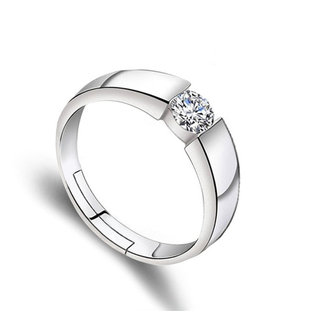 Classic Crystal CZ Stone Wedding Engagement Rings for Couples Rhodium Plated Adjustable Rings for Women Jewelry Rings