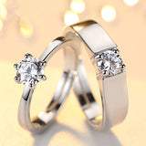 Classic Crystal CZ Stone Wedding Engagement Rings for Couples Rhodium Plated Adjustable Rings for Women Jewelry Rings