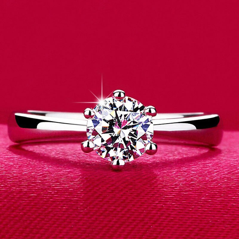 Classic Six Claw 1 Carat AAA Zircon Wedding Rings for Women Jewelry Silver Color Engagement Rings Female Anel Bijoux Gift