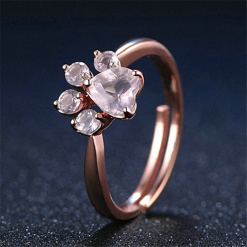 Cut Cat Dog Bear Paw Rose Gold Resizable Rings For Women Romantic Animal CZ Heart Wedding Rings