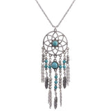 Dreamcatcher Necklace Long Chain Sweater Blue Beads Bohemia Tassels Wedding Necklace Jewelry