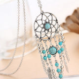 Dreamcatcher Necklace Long Chain Sweater Blue Beads Bohemia Tassels Wedding Necklace Jewelry