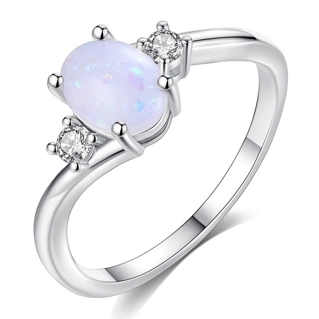 Engagement Rings Bridal Cubic Zirconia Oval Cut Synthetic Fire Opal Women's Ring