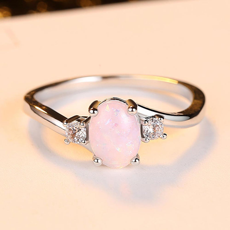 Engagement Rings Bridal Cubic Zirconia Oval Cut Synthetic Fire Opal Women's Ring
