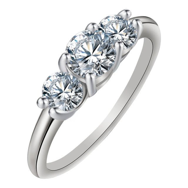 Exquisite 3 Zircon Stones White Gold Wedding and Engagement Rings for Women Free Shipping
