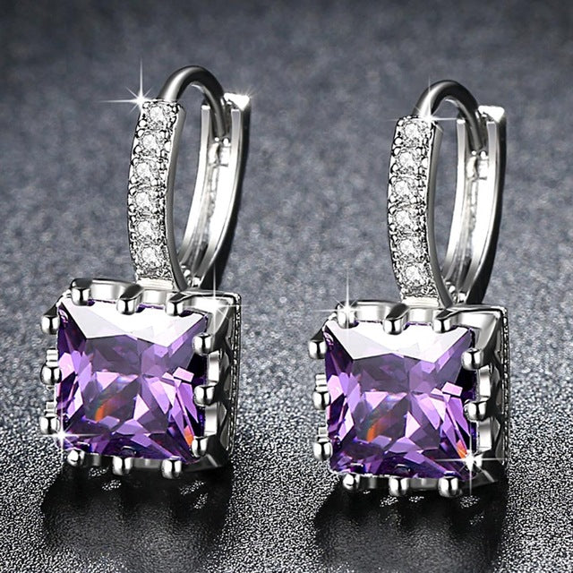 Exquisite Square CZ Earrings for Women Silver Color Jewelry 5 Colors Exquisite Cubic Zirconia Earrings Ladies Gifts