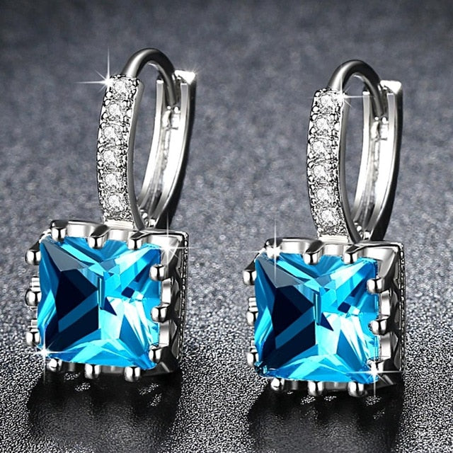 Exquisite Square CZ Earrings for Women Silver Color Jewelry 5 Colors Exquisite Cubic Zirconia Earrings Ladies Gifts