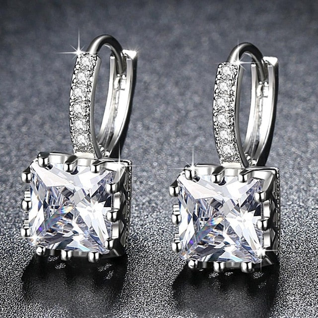 Exquisite Square CZ Earrings for Women Silver Color Jewelry 5 Colors Exquisite Cubic Zirconia Earrings Ladies Gifts