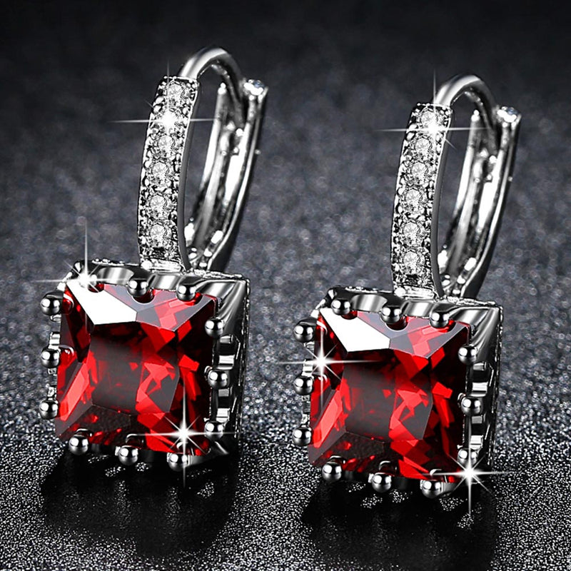 Exquisite Square CZ Earrings for Women Silver Color Jewelry 5 Colors Exquisite Cubic Zirconia Earrings Ladies Gifts