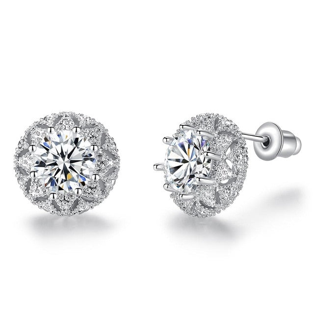 Fashion AAA Cubic Zirconia Plant Dandelion Stud Earrings for Women Wedding Silver Color Jewelry Ladies Gifts