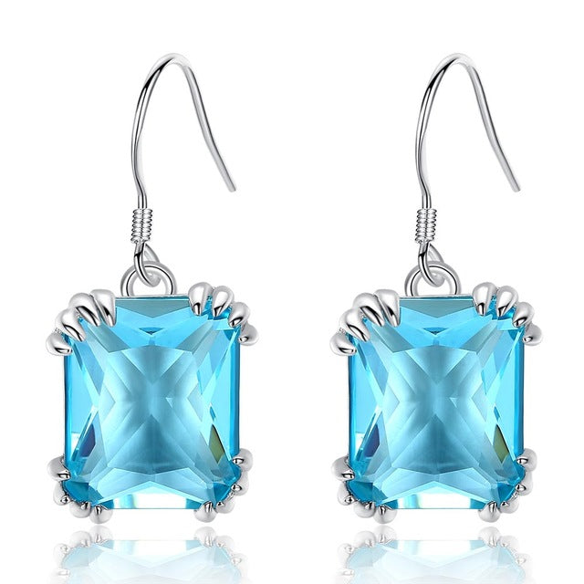 Fashion Acid Blue Crystal Drop Earrings Women Princess Cut Copper Earrings Wedding, Engagement, Gift Jewelry