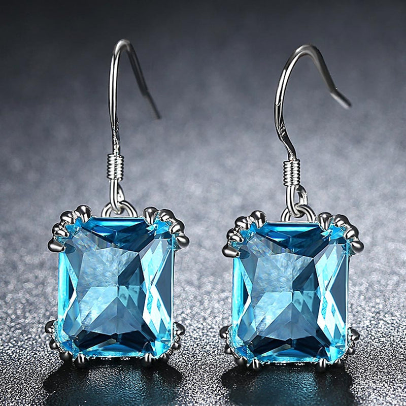 Fashion Acid Blue Crystal Drop Earrings Women Princess Cut Copper Earrings Wedding, Engagement, Gift Jewelry
