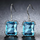Fashion Acid Blue Crystal Drop Earrings Women Princess Cut Copper Earrings Wedding, Engagement, Gift Jewelry