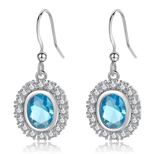 Fashion Acid Blue Dangle Earrings for Women Best Gifts Silver Color Bijoux Femme