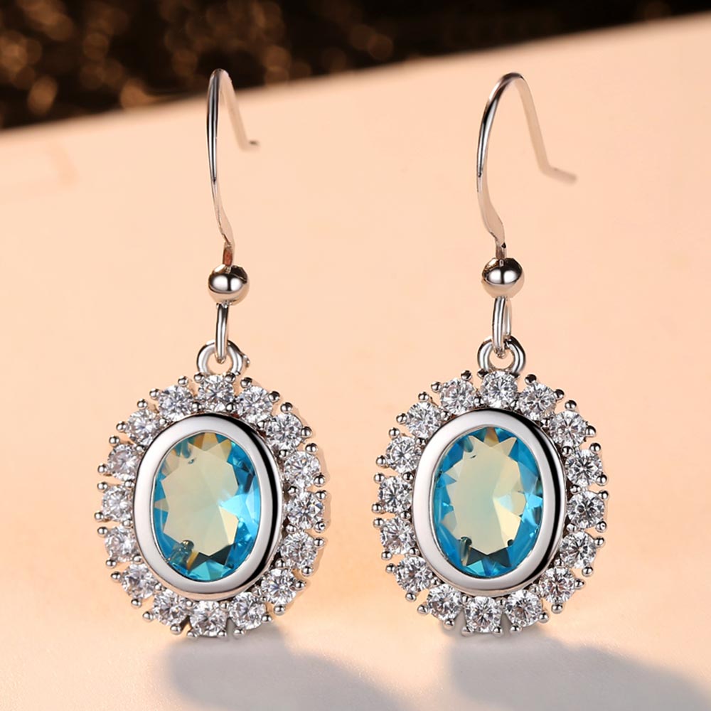 Fashion Acid Blue Dangle Earrings for Women Best Gifts Silver Color Bijoux Femme