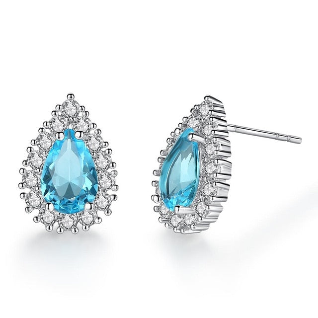 Fashion Acid Blue Stud Earrings for Women Best Gifts Silver Color Bijoux Femme 2018 New Free Shipping