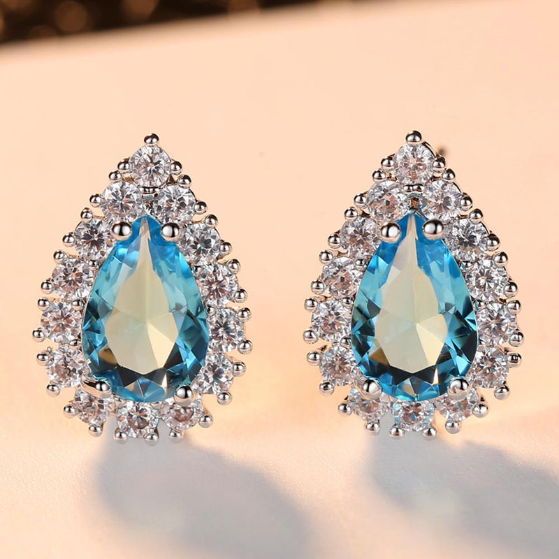 Fashion Acid Blue Stud Earrings for Women Best Gifts Silver Color Bijoux Femme 2018 New Free Shipping