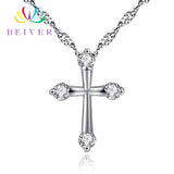 Fashion Clear Zircon Cross Pendant Necklace for Women in Rhodium Plated Ladies Party Gifts LN0042