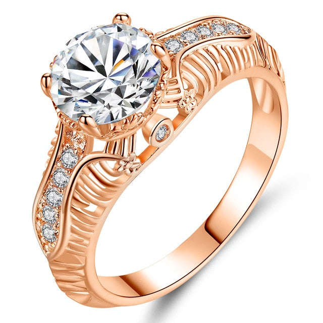 Fashion Clear Zircon Rose Gold Color Ring for Women Engagement Jewelry Ladies Gifts