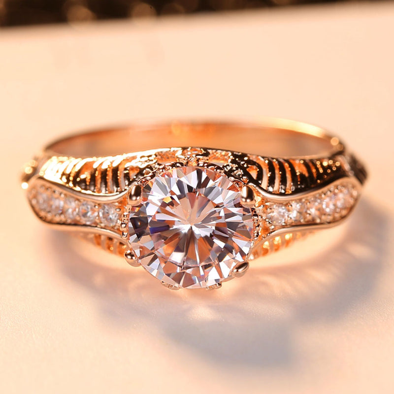Fashion Clear Zircon Rose Gold Color Ring for Women Engagement Jewelry Ladies Gifts