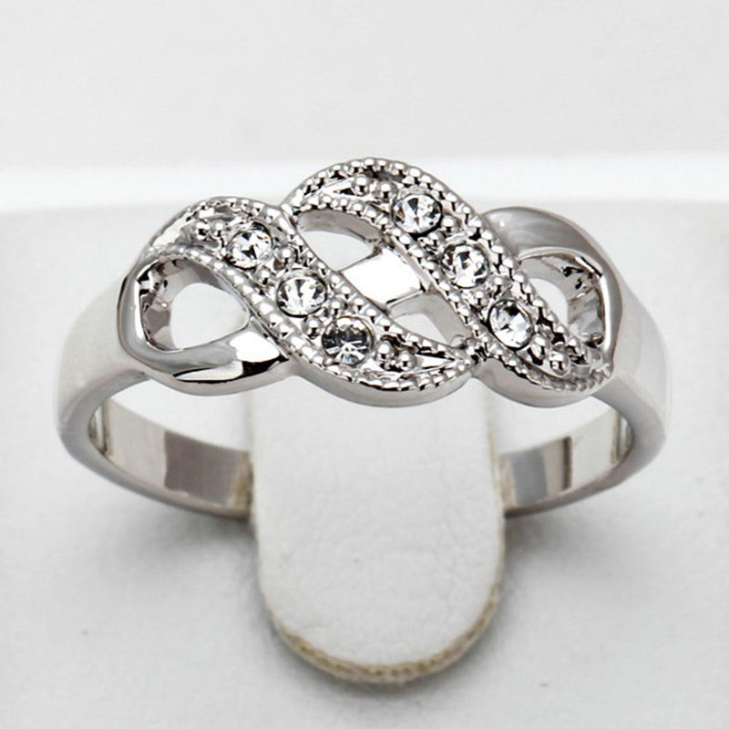 Fashion Cubic Zircon Double Number '8' Wedding Ring in Rhodium Plated Ladies Best Gifts