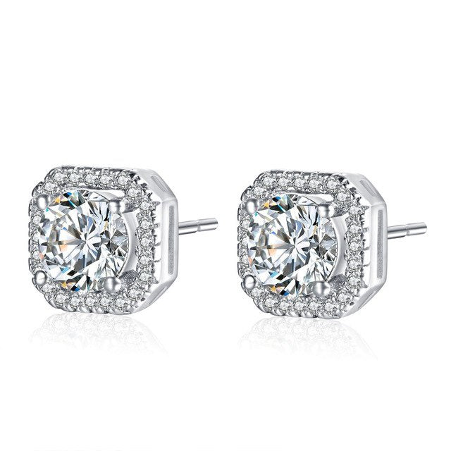 Fashion Cubic Zirconia Stud Earrings for Women in Rhodium Plated Femme Bijoux Best Gifts Free Shipping