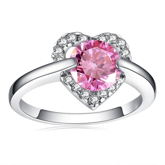 Stylish Heart Rings for Women Round Cubic Zircon Inlay