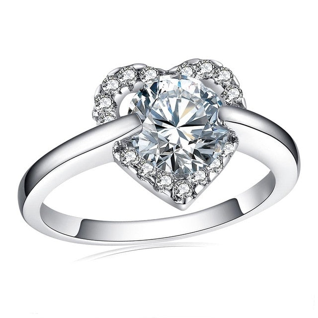 Stylish Heart Rings for Women Round Cubic Zircon Inlay
