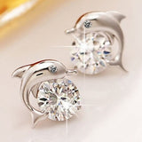 Fashion Jewelry 2018 New Design Cute Animal Dolphin Earrings for Women Rhodium Plated Wedding Jewelry