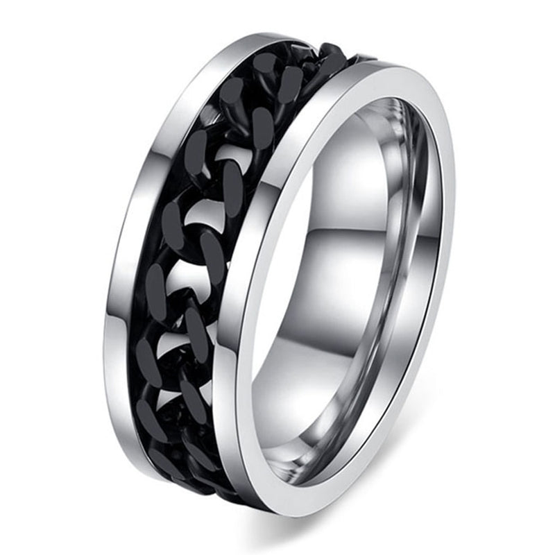 Fashion Men Ring The Punk Rock Accessories Stainless Steel Black Chain Spinner Rings For Men 3 Color USA Size 6-12