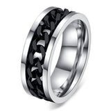 Fashion Men Ring The Punk Rock Accessories Stainless Steel Black Chain Spinner Rings For Men 3 Color USA Size 6-12