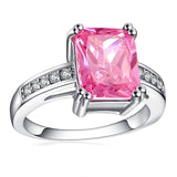 Fashion Pink Princess cut AAA Cubic Zirconia Wedding Rings for Women Silver Color Jewelry Ladies Best Gifts