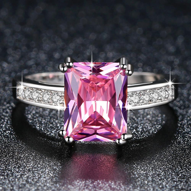 Fashion Pink Princess cut AAA Cubic Zirconia Wedding Rings for Women Silver Color Jewelry Ladies Best Gifts