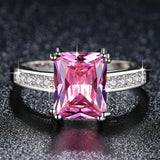 Fashion Pink Princess cut AAA Cubic Zirconia Wedding Rings for Women Silver Color Jewelry Ladies Best Gifts