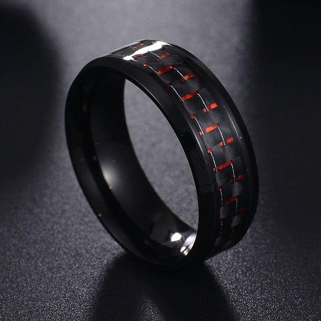 Fashion Red Ring Anel Masculino Jewelry Titanium Steel Black Carbon Fiber Rings for Men Whole Sales
