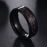 Fashion Red Ring Anel Masculino Jewelry Titanium Steel Black Carbon Fiber Rings for Men Whole Sales