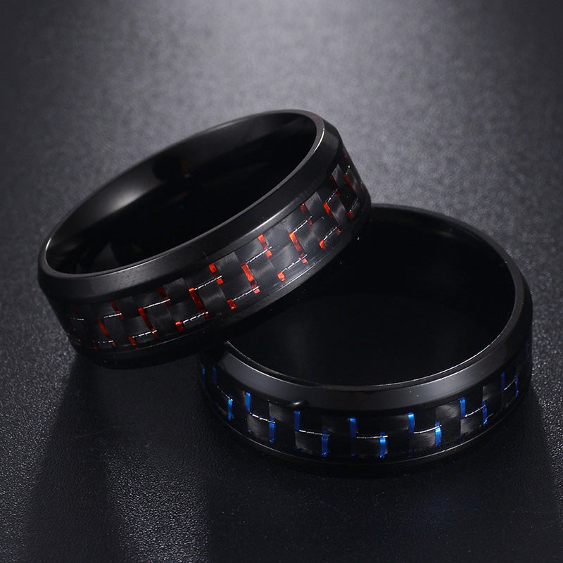 Fashion Red Ring Anel Masculino Jewelry Titanium Steel Black Carbon Fiber Rings for Men Whole Sales