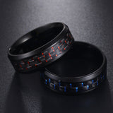 Fashion Red Ring Anel Masculino Jewelry Titanium Steel Black Carbon Fiber Rings for Men Whole Sales