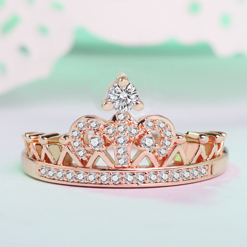 Fashion Rose Gold Color Micro Pave AAA+ Cubic Zirconia Crown Rings for Women 2019 New