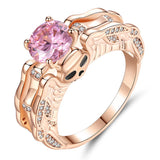 Fashion Women Rose Gold Color Pink CZ Crystal Punk Skull Ring Size 6 7 8 9 10