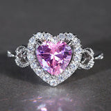 Fashion Women White Gold Color Heart Pink Full Crystal Wedding Band Rings for Women Jewelry Rings Size 6 7 8 9