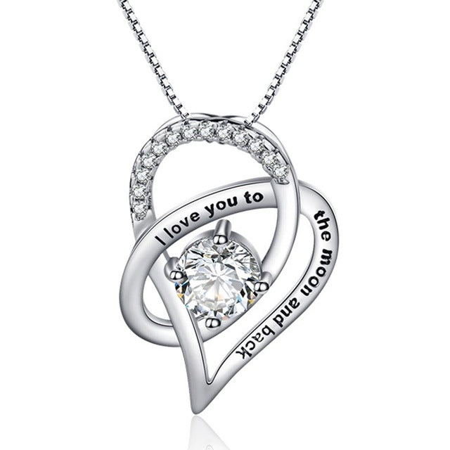Fashion Zircon Stone I Love You to The Moon and Back Necklace Rhodium Plated Wedding Jewelry