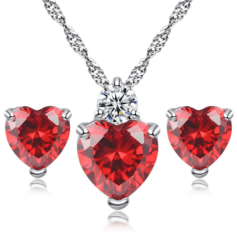 Heart CZ Jewelry Sets for Women Rhodium Plated Red AAA Cubic Zirconia Necklace & Earrings Bijoux Femme Free Shipping