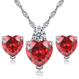 Heart CZ Jewelry Sets for Women Rhodium Plated Red AAA Cubic Zirconia Necklace & Earrings Bijoux Femme Free Shipping