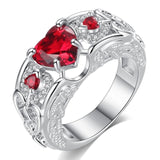 Heart Shaped Pink / Red Zircon Stone Rhodium Plated Women Angel Wing Ring