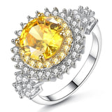 Luxurious Women Rhodium Plated Round Pink Yellow Big Crystal Ring Size 6-9